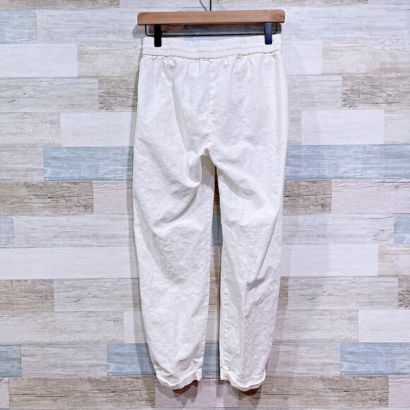 J CREW Linen Cotton Drawstring Ankle Pants White Mid Rise Straight Leg Womens 00 - Picture 3 of 7